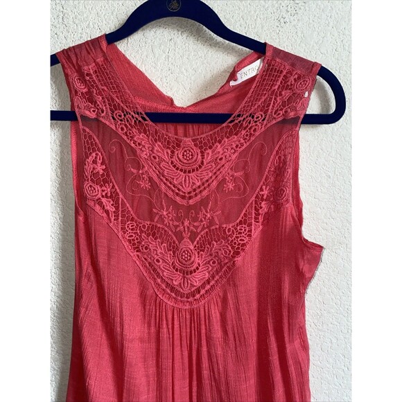 Entro Embroidered Crochet Tunic Ruffle Lace Tank Top Womens M Pink Hippie Boho - Picture 3 of 11